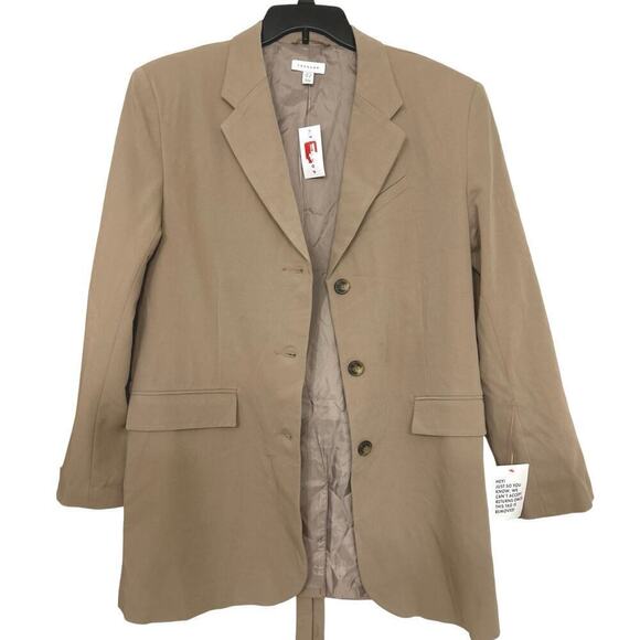 TOPSHOP NWT Tan Long Line Belted Button Down Blazer 8 - Picture 6 of 12